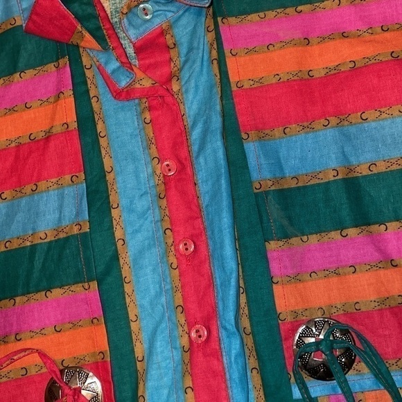 Mine & Bill’s women’s top Medium shirt VTG western serape cowboy red tan stripe - Picture 3 of 6